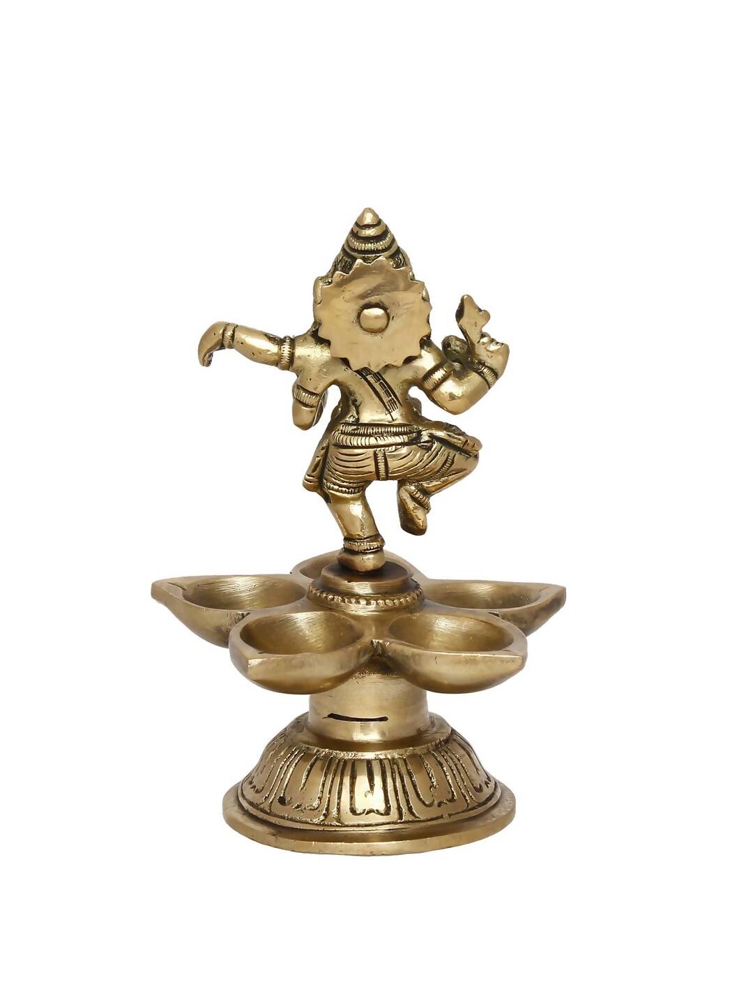 eCraftIndia Gold-Toned Handcrafted Dancing Lord Ganesha Showpiece With Diya - Distacart
