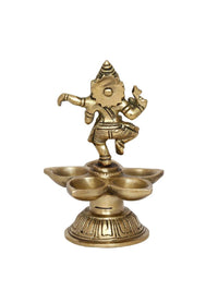 Thumbnail for eCraftIndia Gold-Toned Handcrafted Dancing Lord Ganesha Showpiece With Diya - Distacart