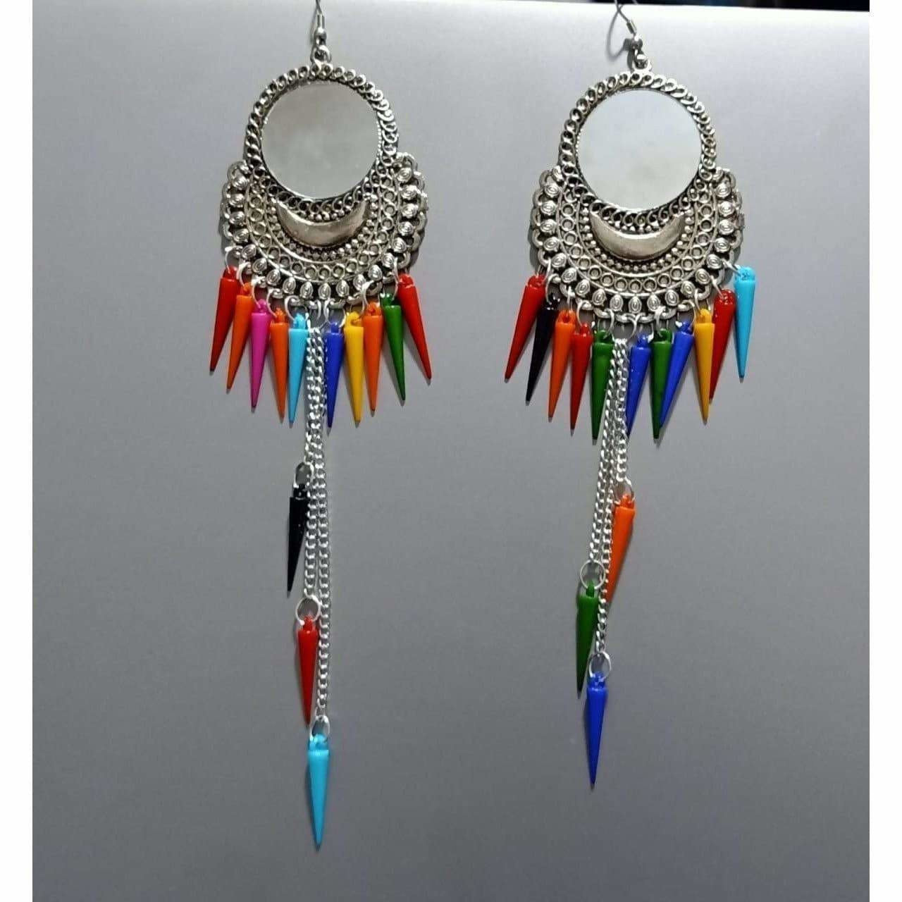 Party Wear Fashion Chandbali Hanging Multicolor Pearls Long Earrings