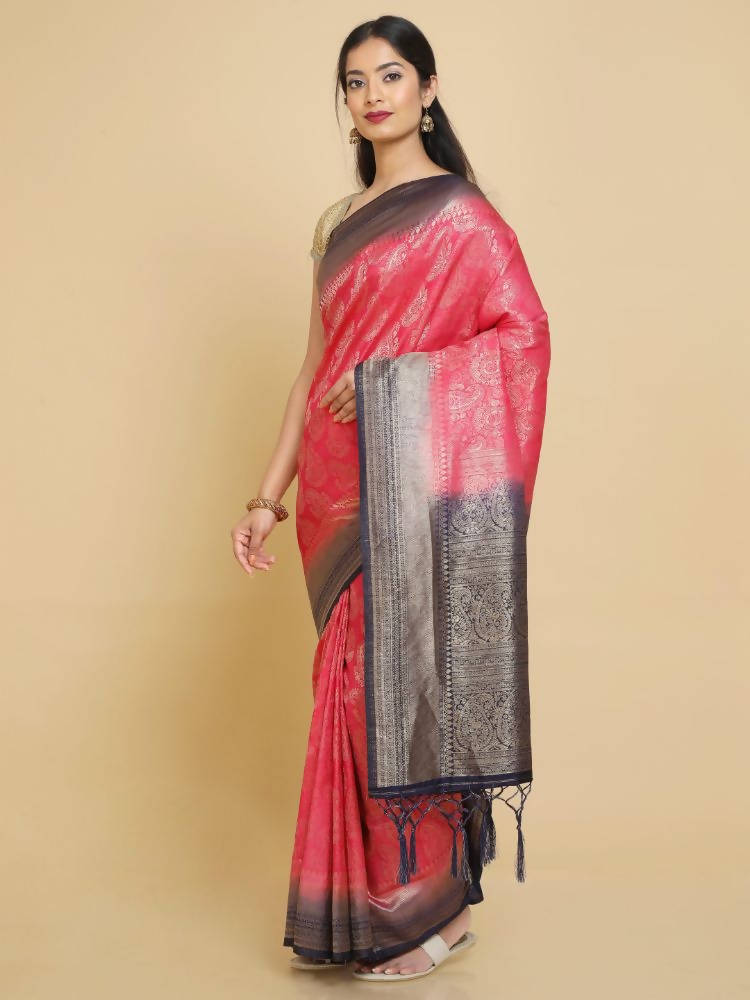 Kalamandir Ethnic Motifs Pink Silk Blend Saree