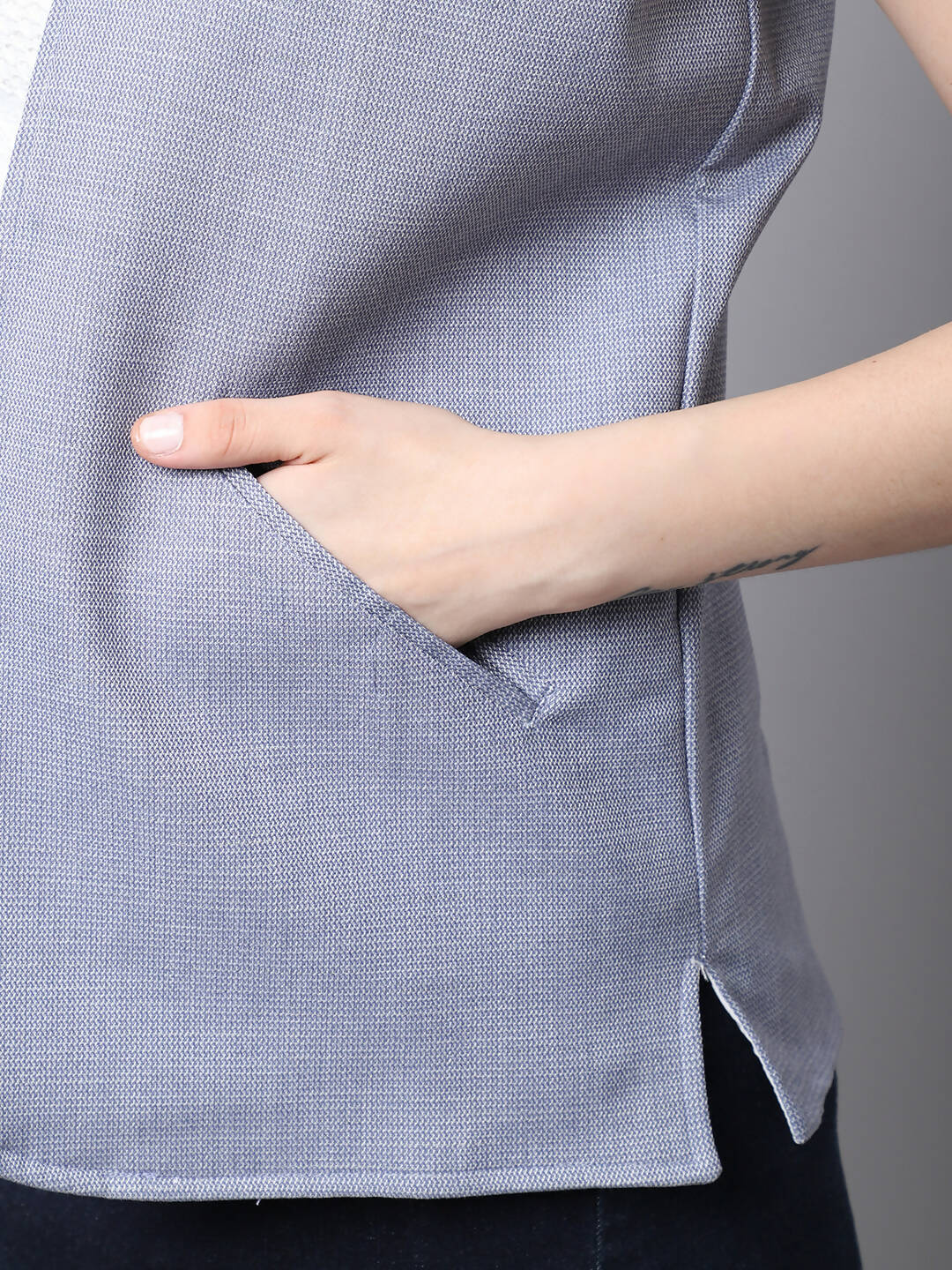 Even Apparels Grey Polyblend Open Front Women's Waistcoat - Distacart