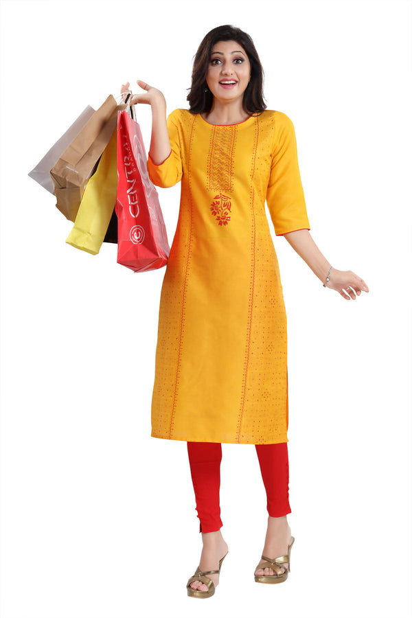 Snehal Creations Cotton Silk Printed Long Kurti With Sequence Highlight - Distacart