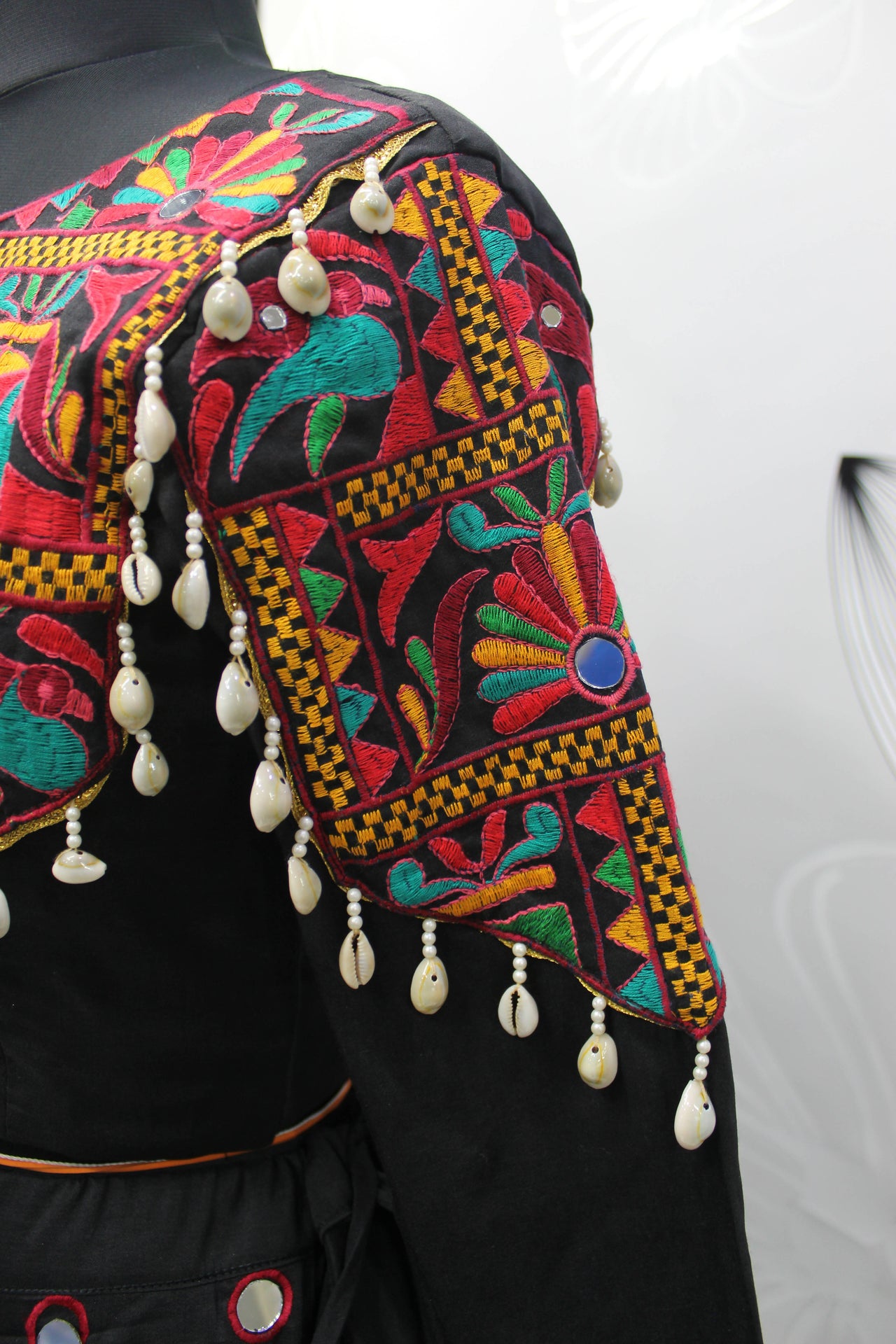 Black Viscose Rayon Thread Embroidery with mirror work Navratri Lehenga Choli with Dupatta - Raas - Distacart