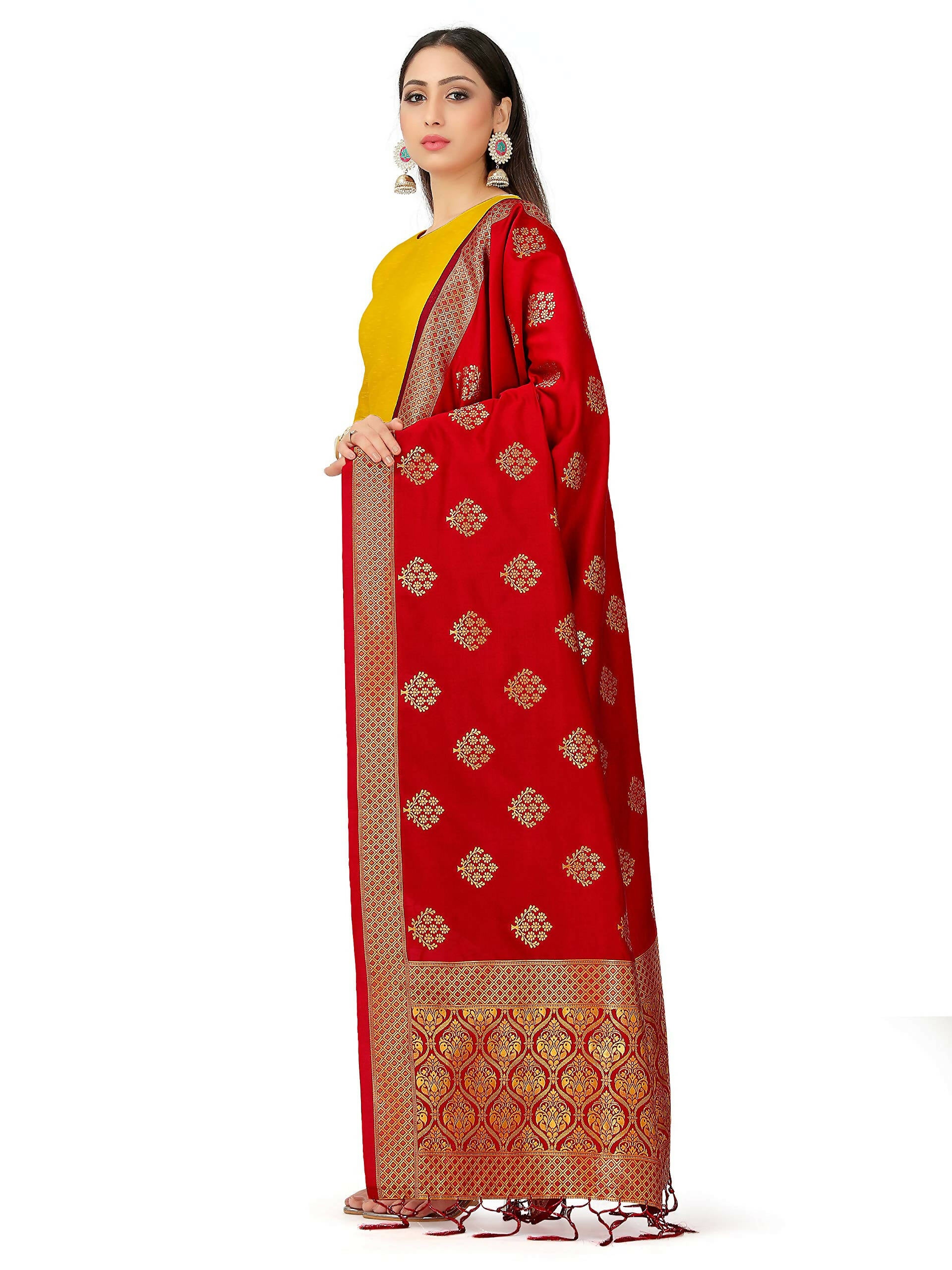 Mimosa Women's Banarasi Art Silk Floral Maroon Dupatta (Free Size) - Distacart