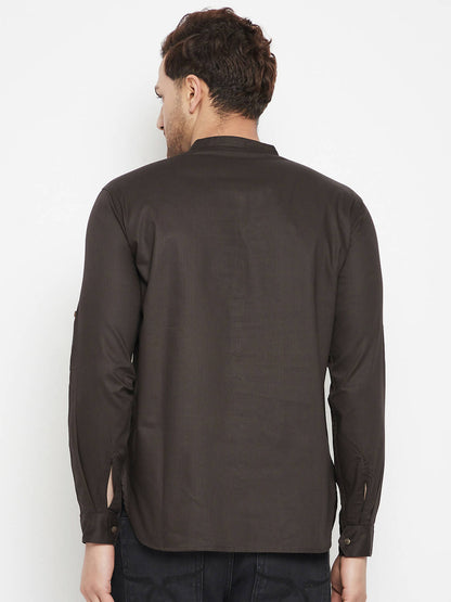 Even Apparels Brown Pure Cotton Long Men's Kurta With Band Collar - Distacart