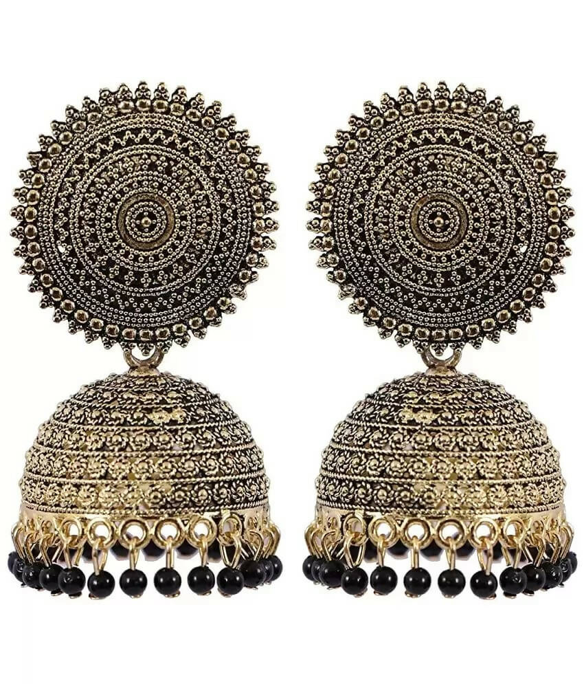 Mominos Fashion Joharkamal Gold-Plated Meenakari Jhumkas For Women & Girls (Black) - Distacart