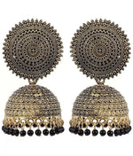 Thumbnail for Mominos Fashion Joharkamal Gold-Plated Meenakari Jhumkas For Women & Girls (Black) - Distacart