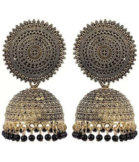 Thumbnail for Mominos Fashion Joharkamal Gold-Plated Meenakari Jhumkas For Women & Girls (Black) - Distacart