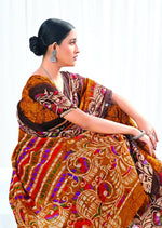 Thumbnail for Mustard Chanderi Cotton Floral Printed Saree With Unstitched Blouse Piece - Kathika - Distacart