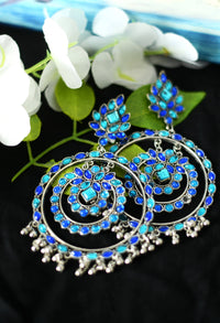 Thumbnail for Mominos Fashion Johar Kamal Women's Blue Kundan Circles Earrings - Distacart