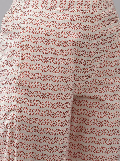 Yufta Peach and Off White Kurta Trouser Set