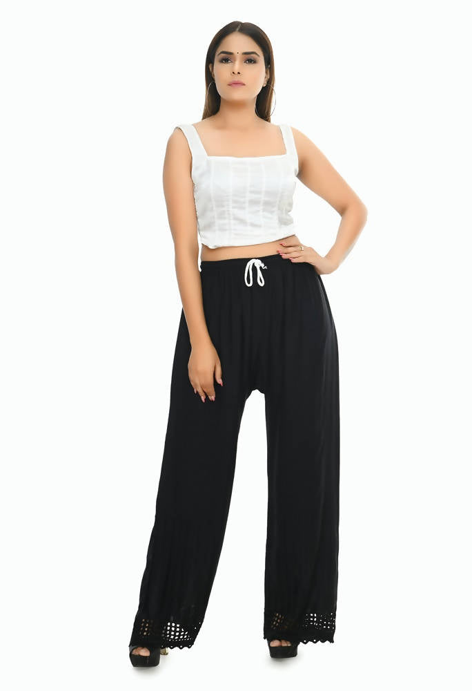 Mominos Fashion Moeza Reyon Cotton Black Cut Work Palazzo