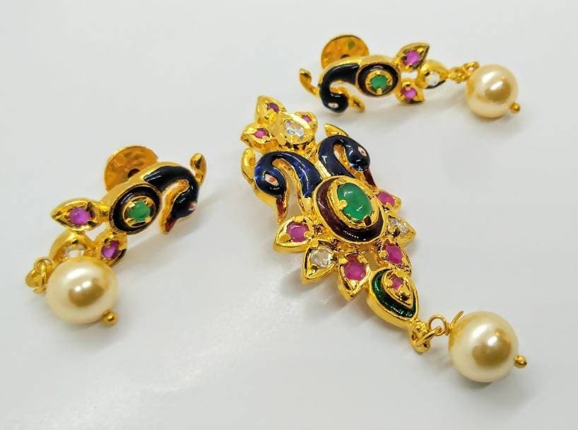 Multicolor AD Peacock Pendant Set