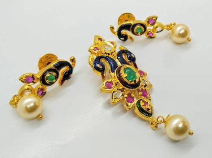 Multicolor AD Peacock Pendant Set