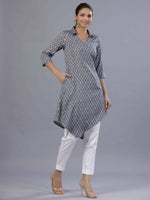 Thumbnail for Juniper Women Blue Rayon Printed Asymmetric Kurta - Distacart