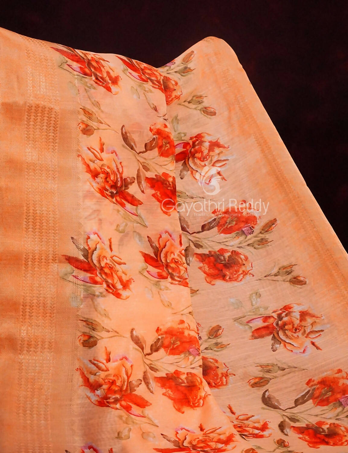 Shades Of Orange With Floral Design Semi Chanderi Saree By Gayathri Reddy Designer Studio - Distacart
