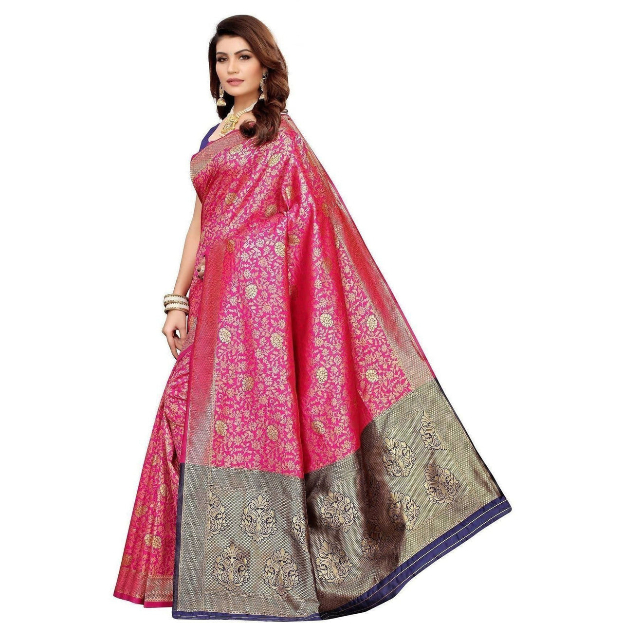 Vamika Banarasi Jaquard Pink Weaving Saree (BANARASI 01)