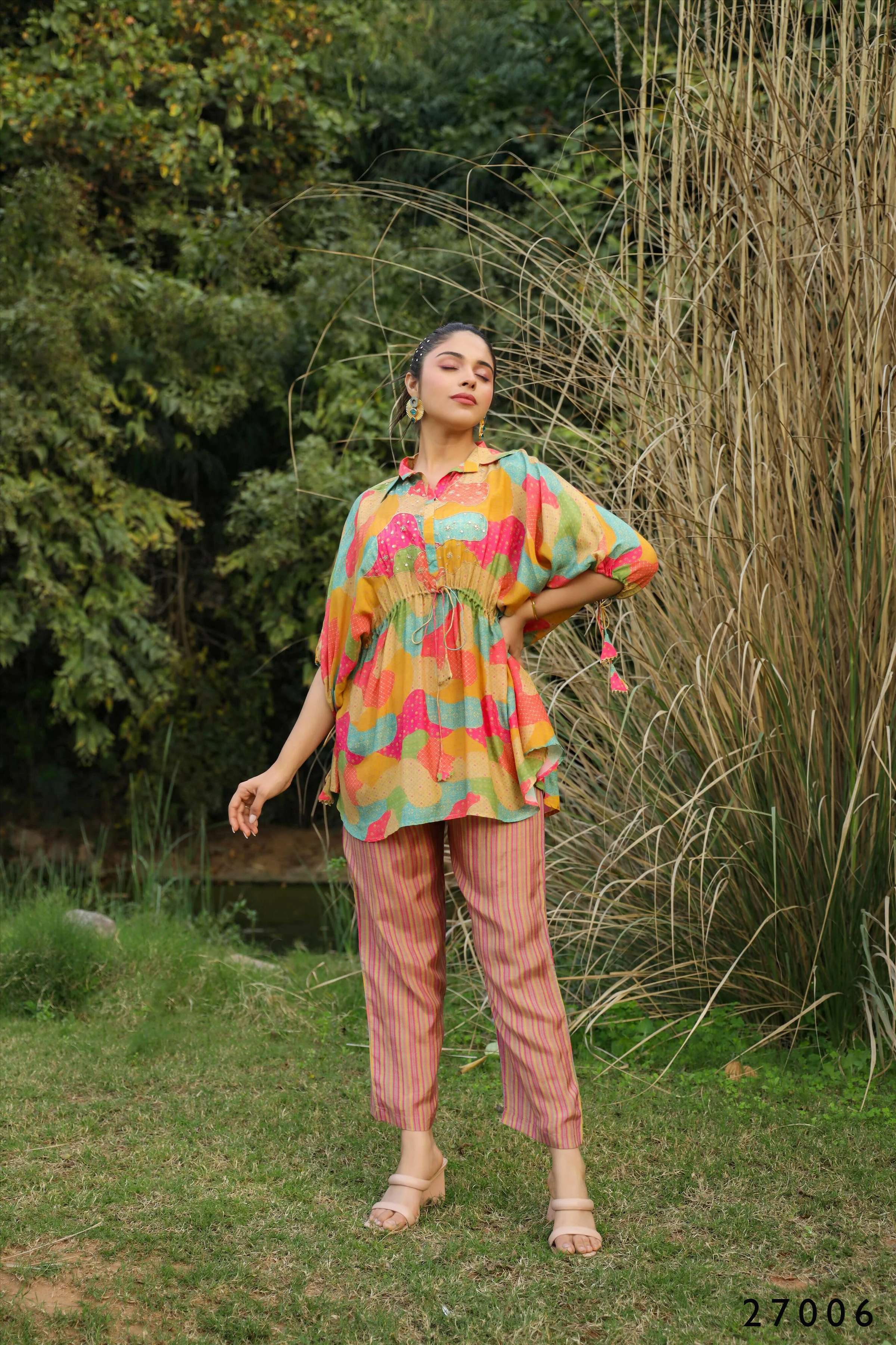 Women's Casual Fashionable Multi Mull Cotton co-ord set - Anya - Distacart