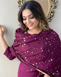 Thumbnail for NOZ2TOZ Women's Rayon Slub Wine Party Wear Embroidered Kurta With Pant And Duppata Set - Distacart