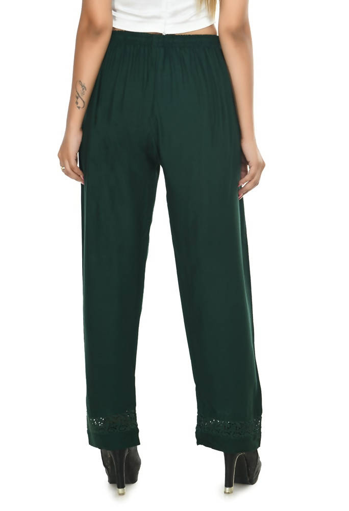 Mominos Fashion Moeza Reyon Cotton Bottle Green Straight Palazzo