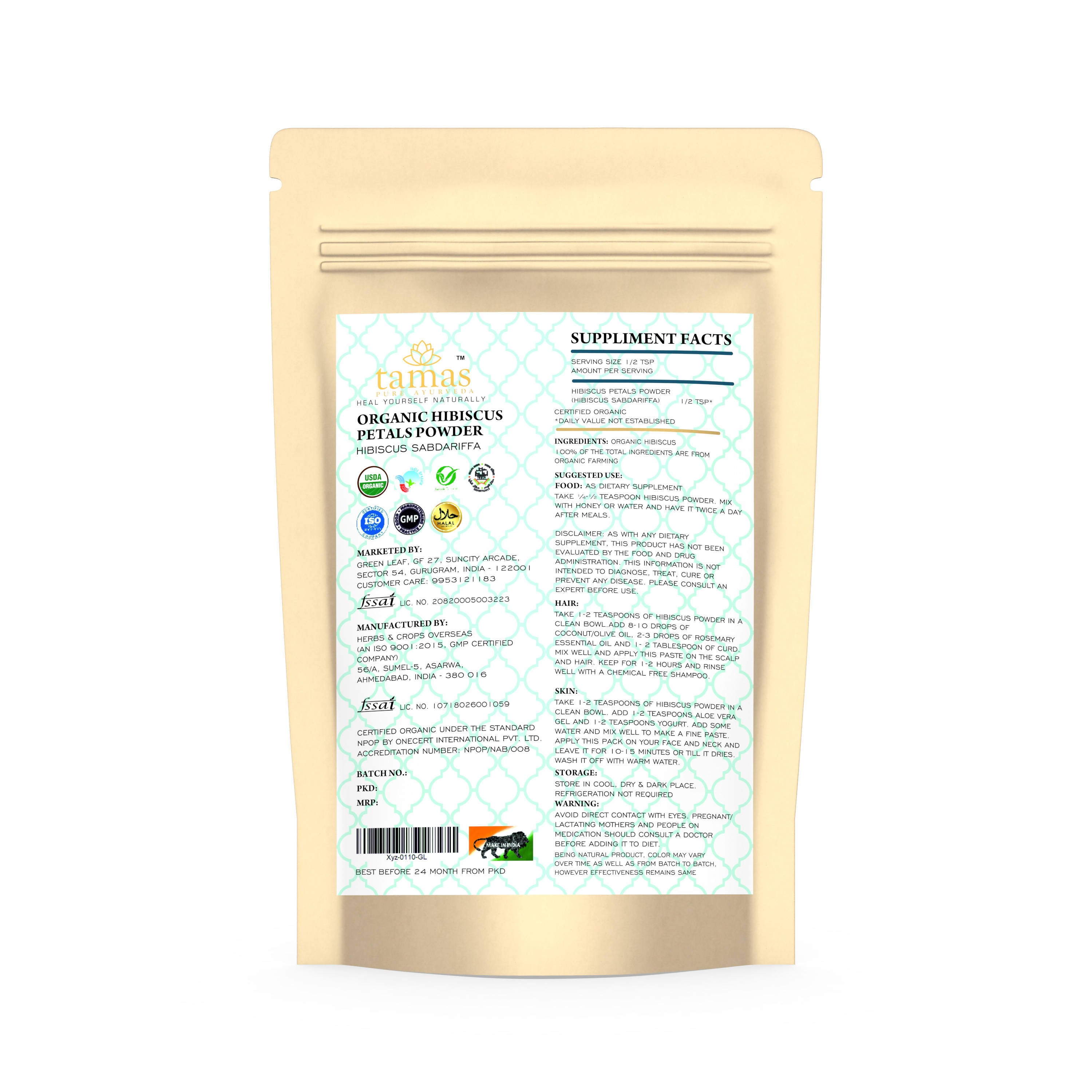 Tamas Pure Ayurveda Superfood Organic Hibiscus Powder - Distacart
