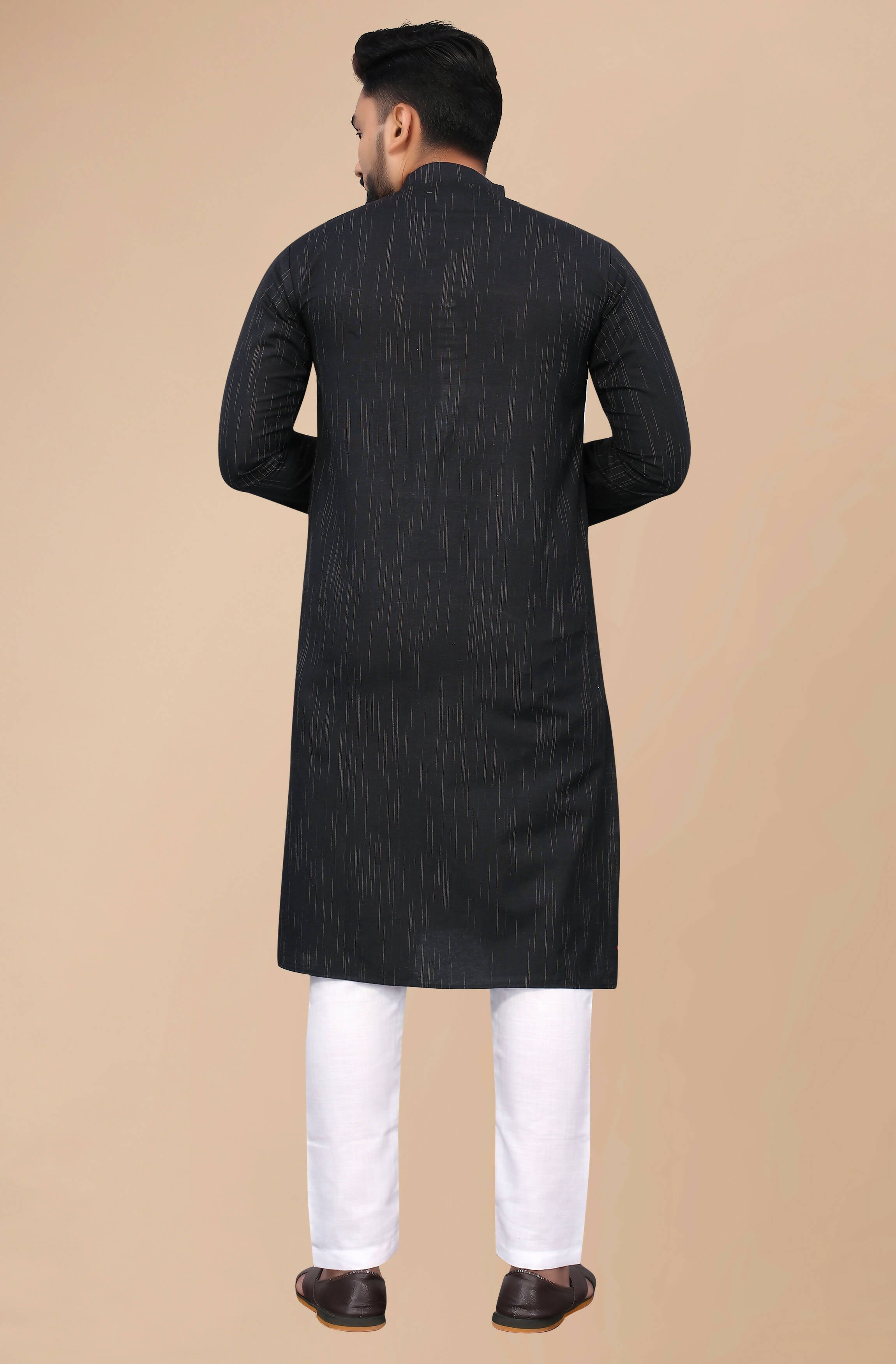 Men's Black Striped Cotton Kurta - Mahotsav - Distacart
