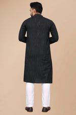Thumbnail for Men's Black Striped Cotton Kurta - Mahotsav - Distacart