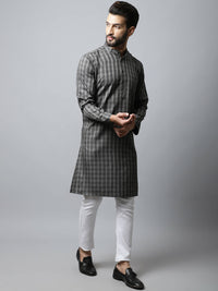 Thumbnail for Even Apparels Brown Color Cotton Checked Men's Kurta With Band Collar (CHK1157) - Distacart