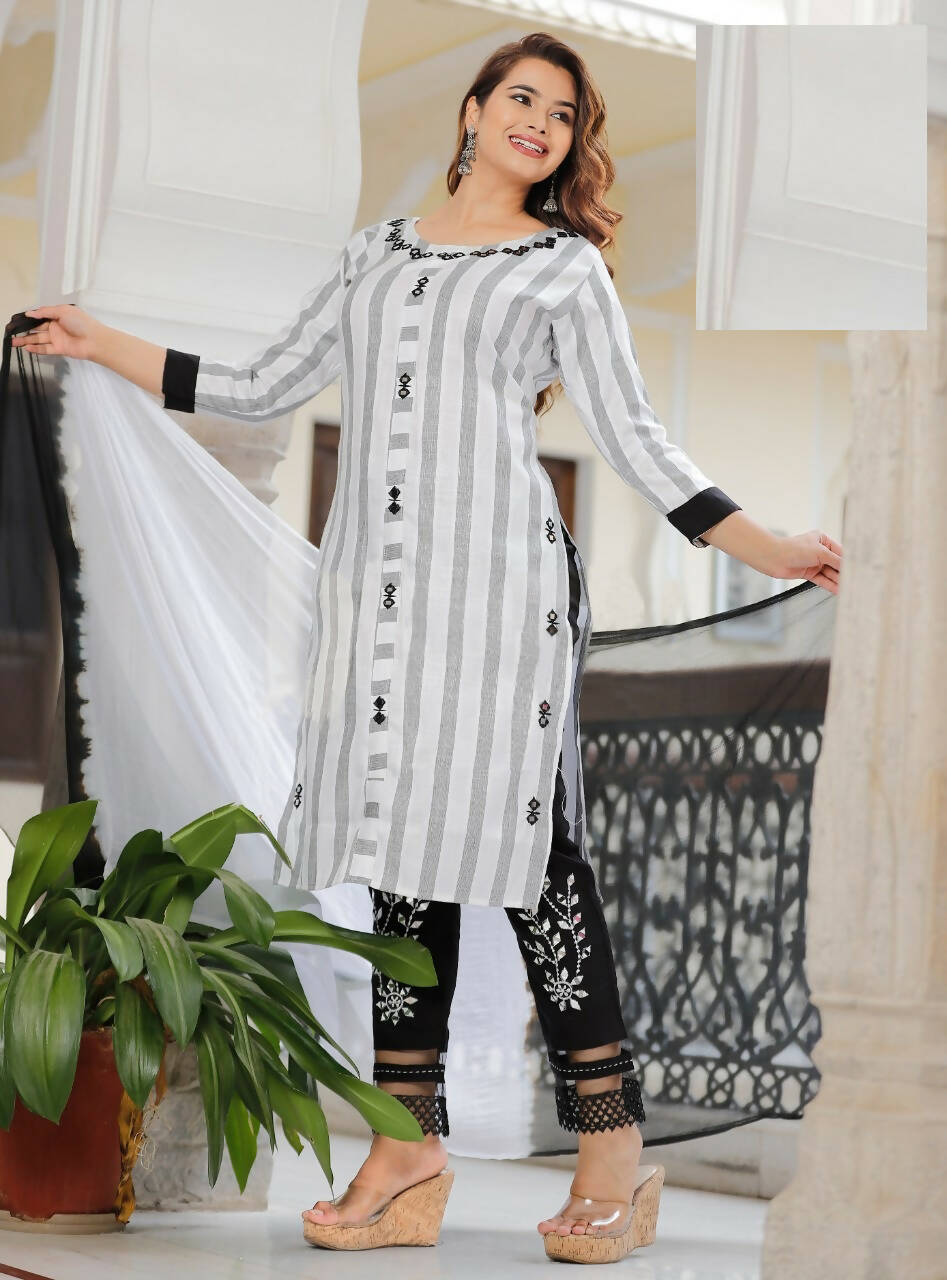 Vamika Women Embroidery Rayon White Party Wear/Casual Wear Kurta Set/Suit - Distacart