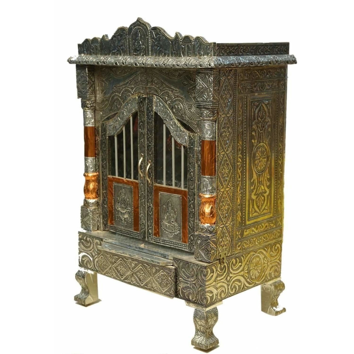 Silver Coated and Copper 2 Door Open Pooja Mandir / Pooja Mandiram Silver Coated and Copper - Distacart