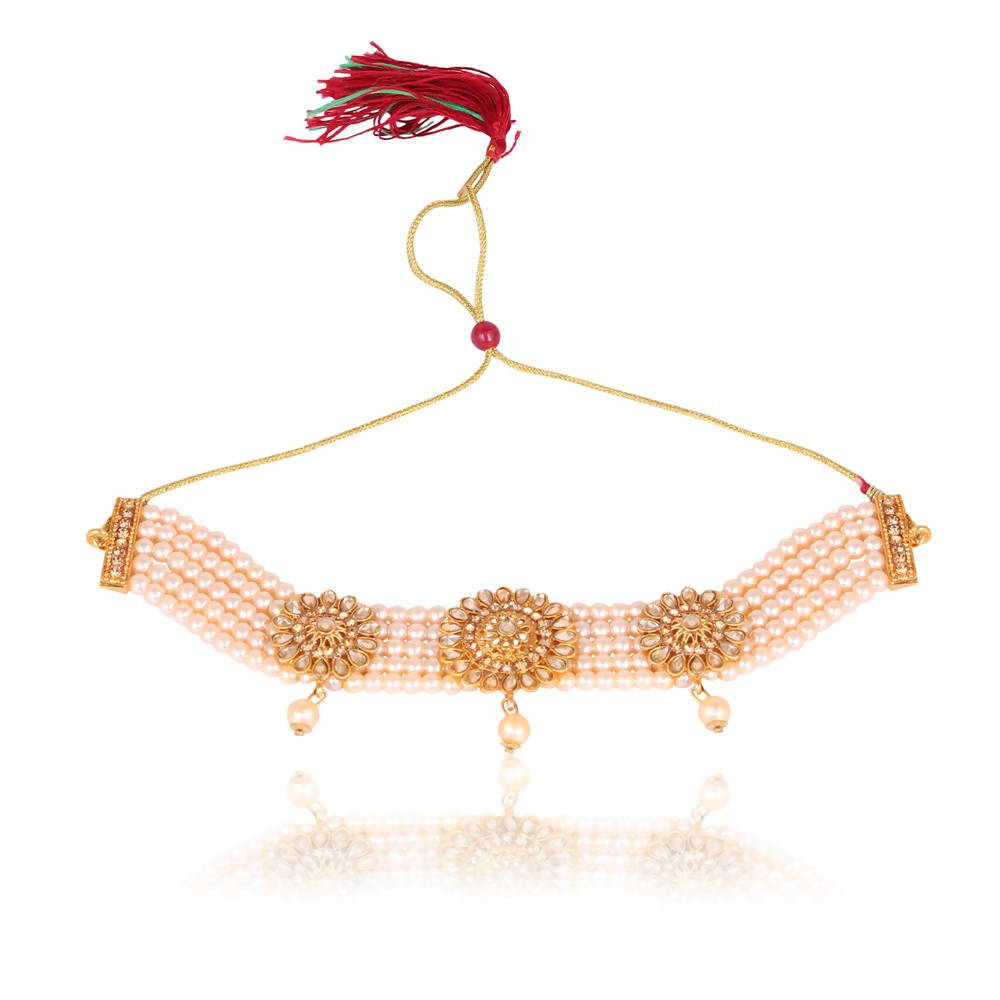 Tehzeeb Creations Golden Plated Necklace And Earrings With Kundan And Pearl