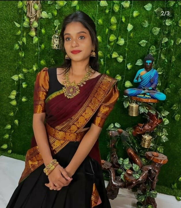 DEIANA'S Beautiful KanJivaram Silk Jari Lahengha Choli - Purple - Distacart