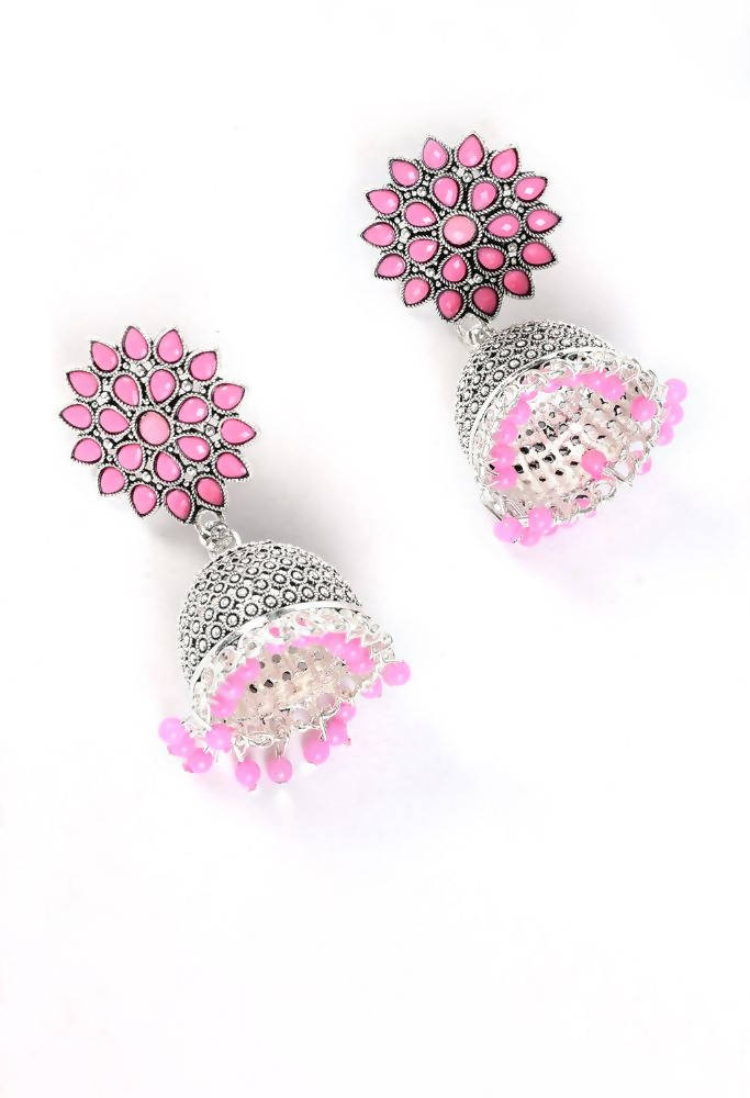 Tehzeeb Creations Silver Colour Earrings With Pink Pearl