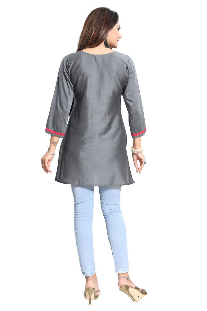 Snehal Creations Elegant Gray Short and Straight Raw Silk Tunic