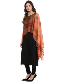 Thumbnail for Ahalyaa Black Crepe Printed Kurta With Attached Dupatta For Women