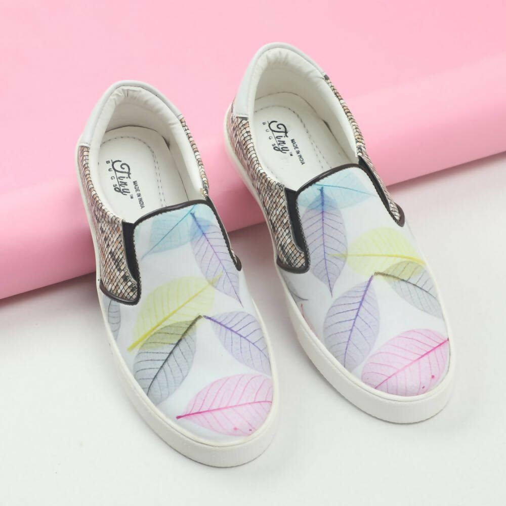 Tiny Bugs Girls Leaf Printed Slip Ons Sneakers - White - Distacart