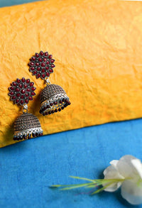 Thumbnail for Tehzeeb Creations Silver Colour Earrings With Maroon Colour Pearl
