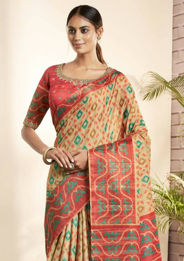 Beige Bhagalpuri Silk Woven design with Hand work butta Saree - Norita Nirvi - Distacart