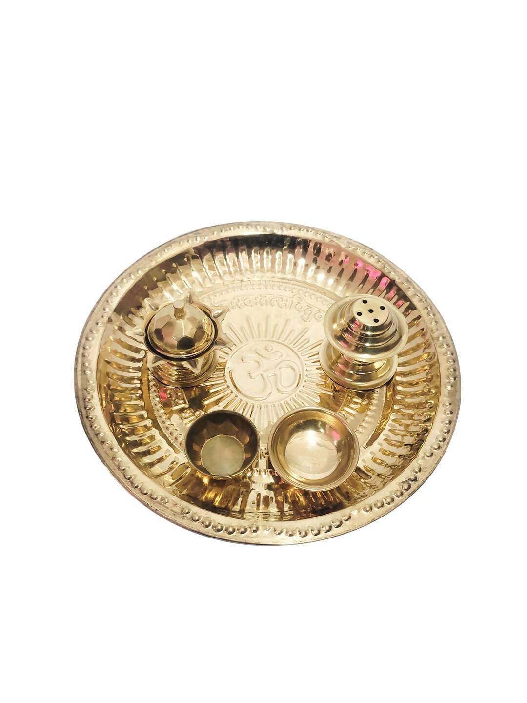 Tied Ribbons Gold Toned Pooja Thali With Attached Incense Diya Tilak Holder - Distacart