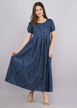 Thumbnail for Vamika Blue Cotton Printed Party Wear/Casual Wear Kurti - Distacart