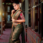 Thumbnail for DEIANA'S Beautiful Golden Jari with New Design Soft Lichi Silk Saree - Green - Distacart