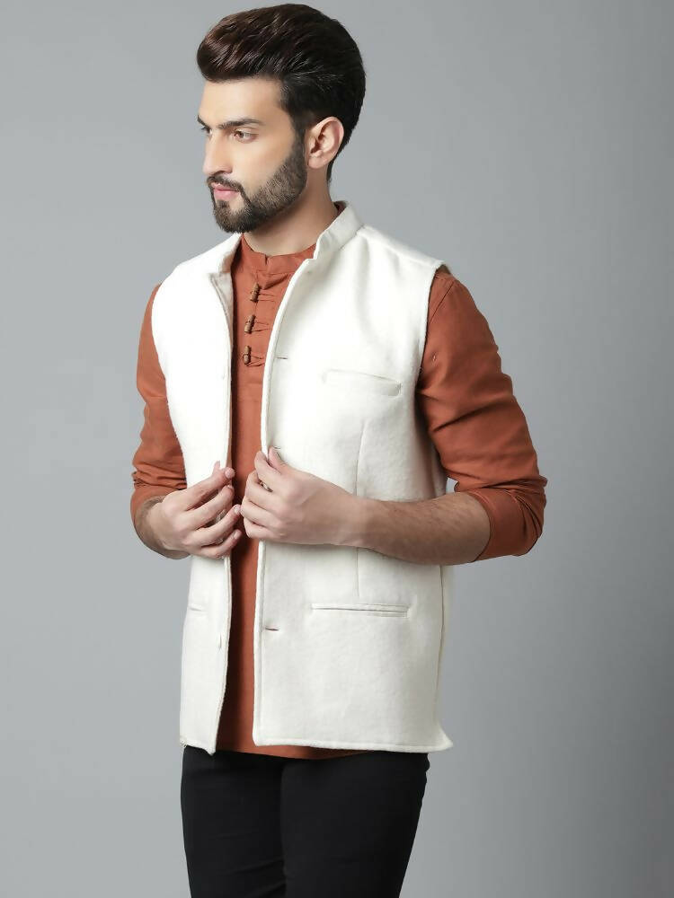 Even Apparels Pure Wool Nehru Jacket - White - Distacart