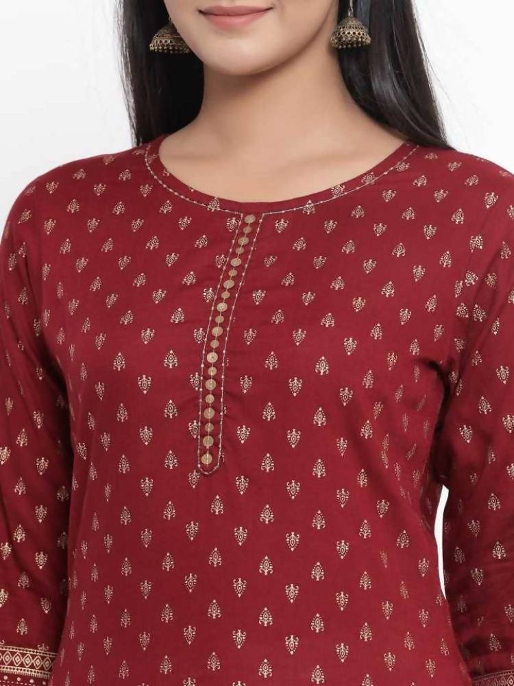 Yufta Maroon Printed Kurta
