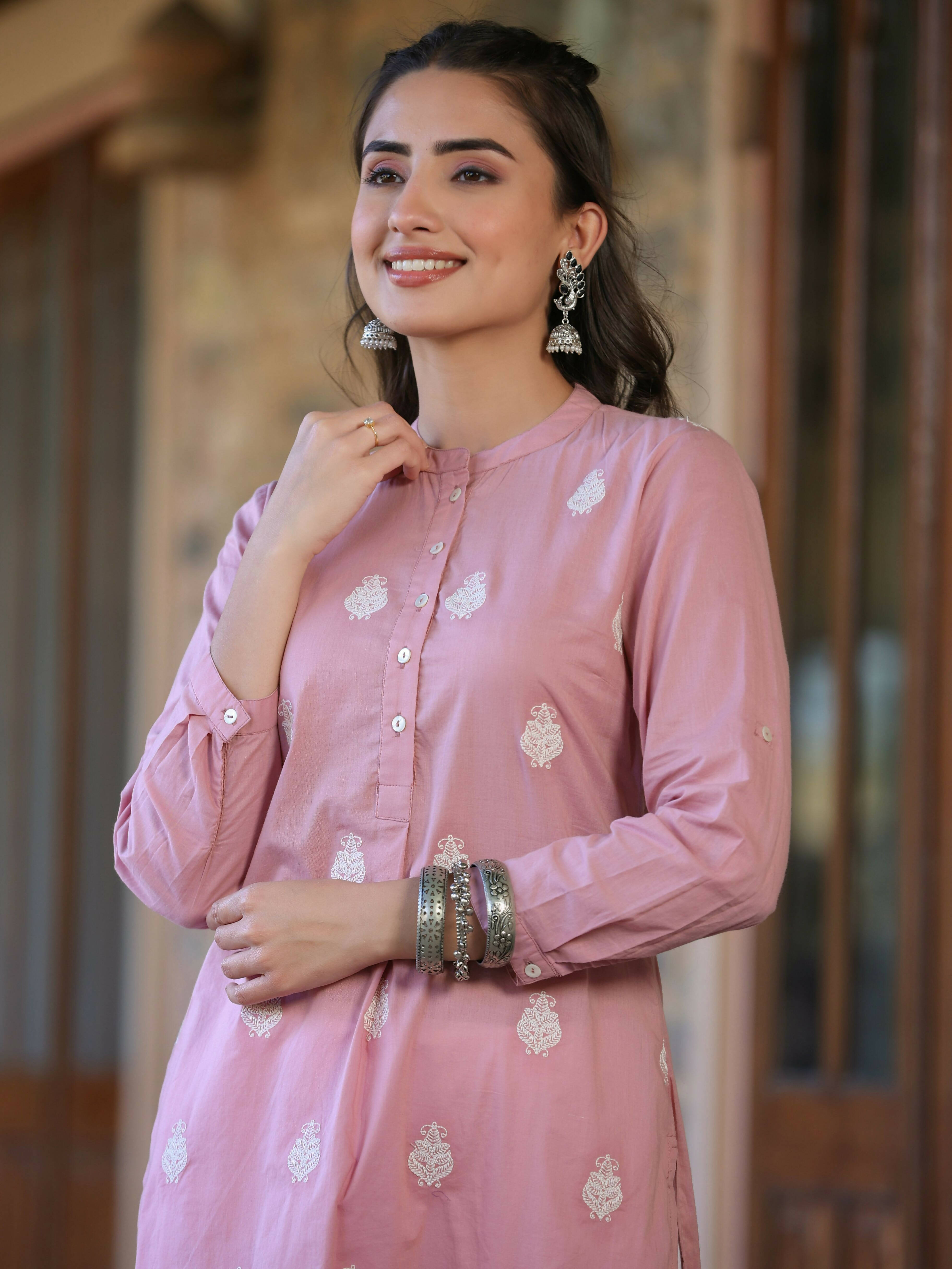 Juniper Women's Pink Cambric Printed Straight Kurta - Distacart