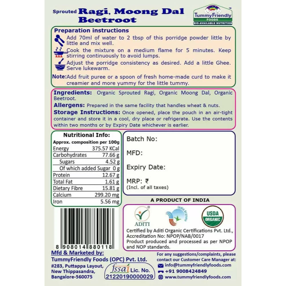 TummyFriendly Foods Certified Ragi Porridge Mixes - Stage1, Stage2, Stage3 - Distacart