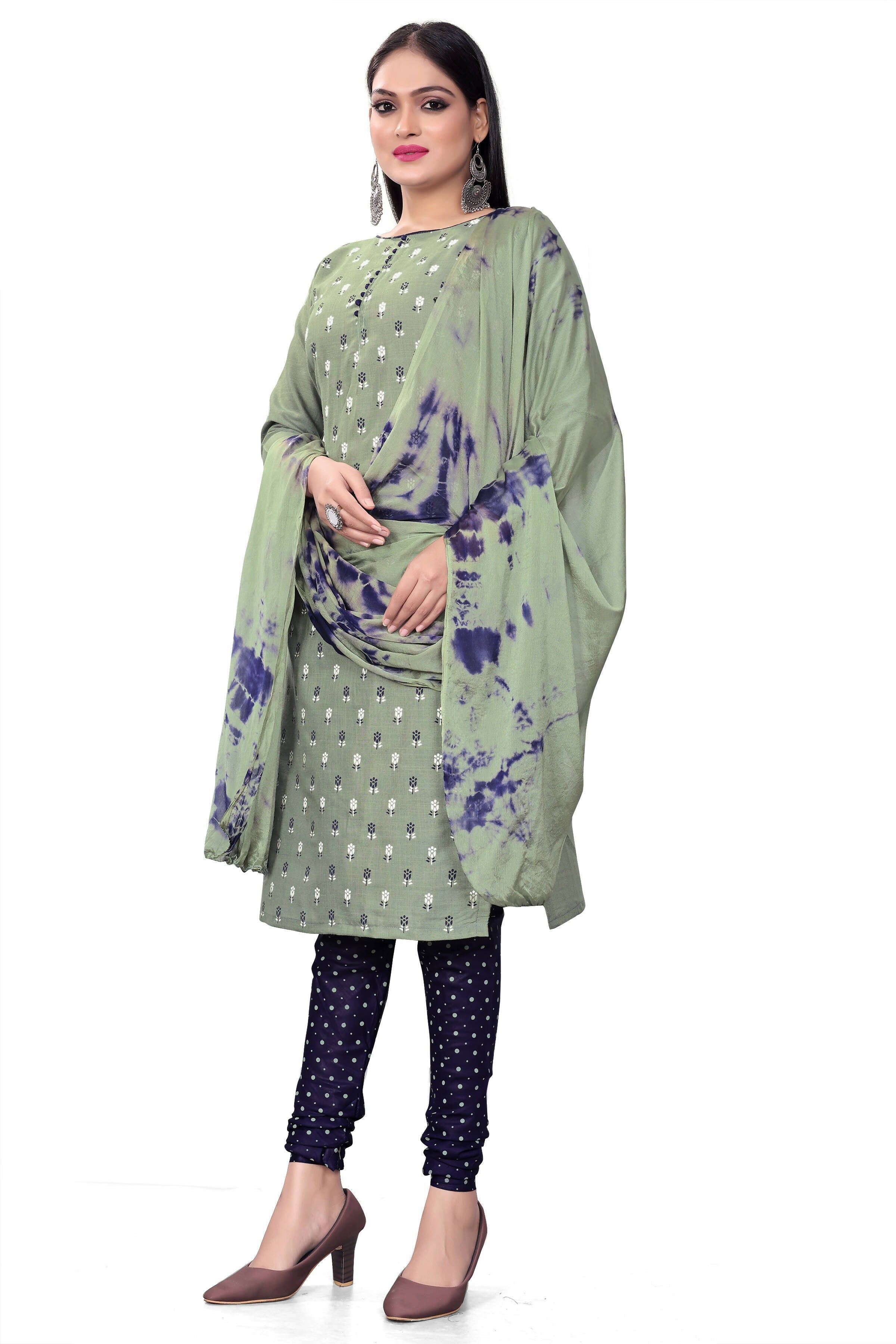 Sea Green Slab cotton Printed Unstitched Dress Material - Tanvi - Distacart