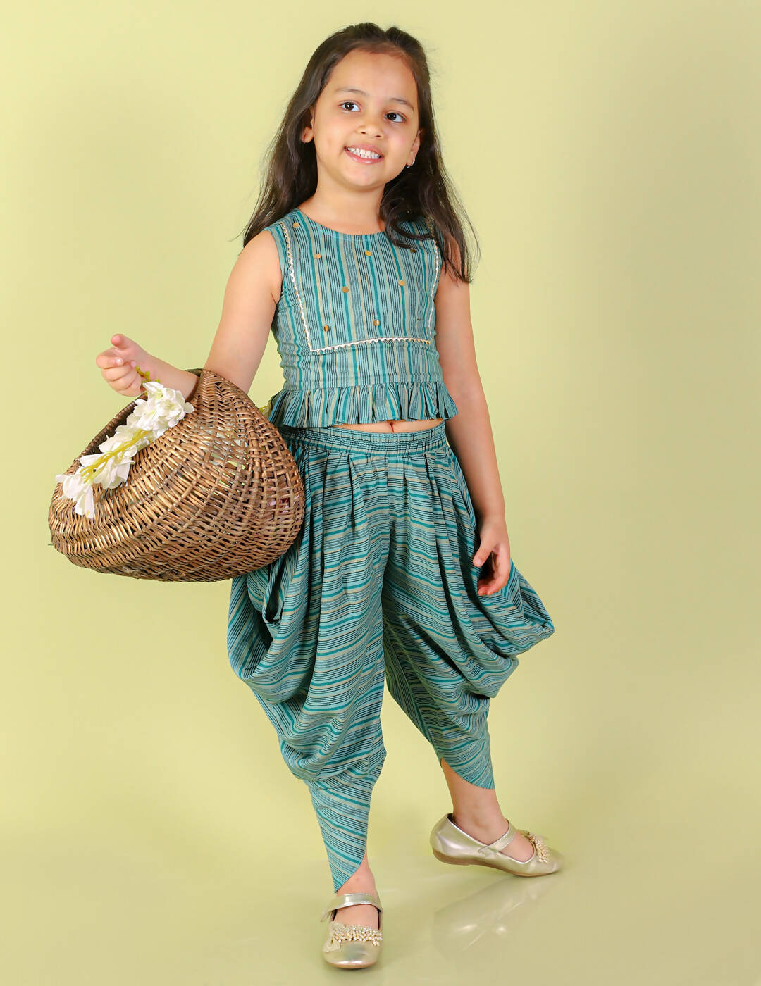 Lil Drama Girls Top With Dhoti Set - Sea Green - Distacart