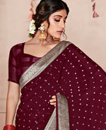 Thumbnail for Wine Georgette Foil Printed Saree With Unstitched Blouse Piece - Nitya - Distacart