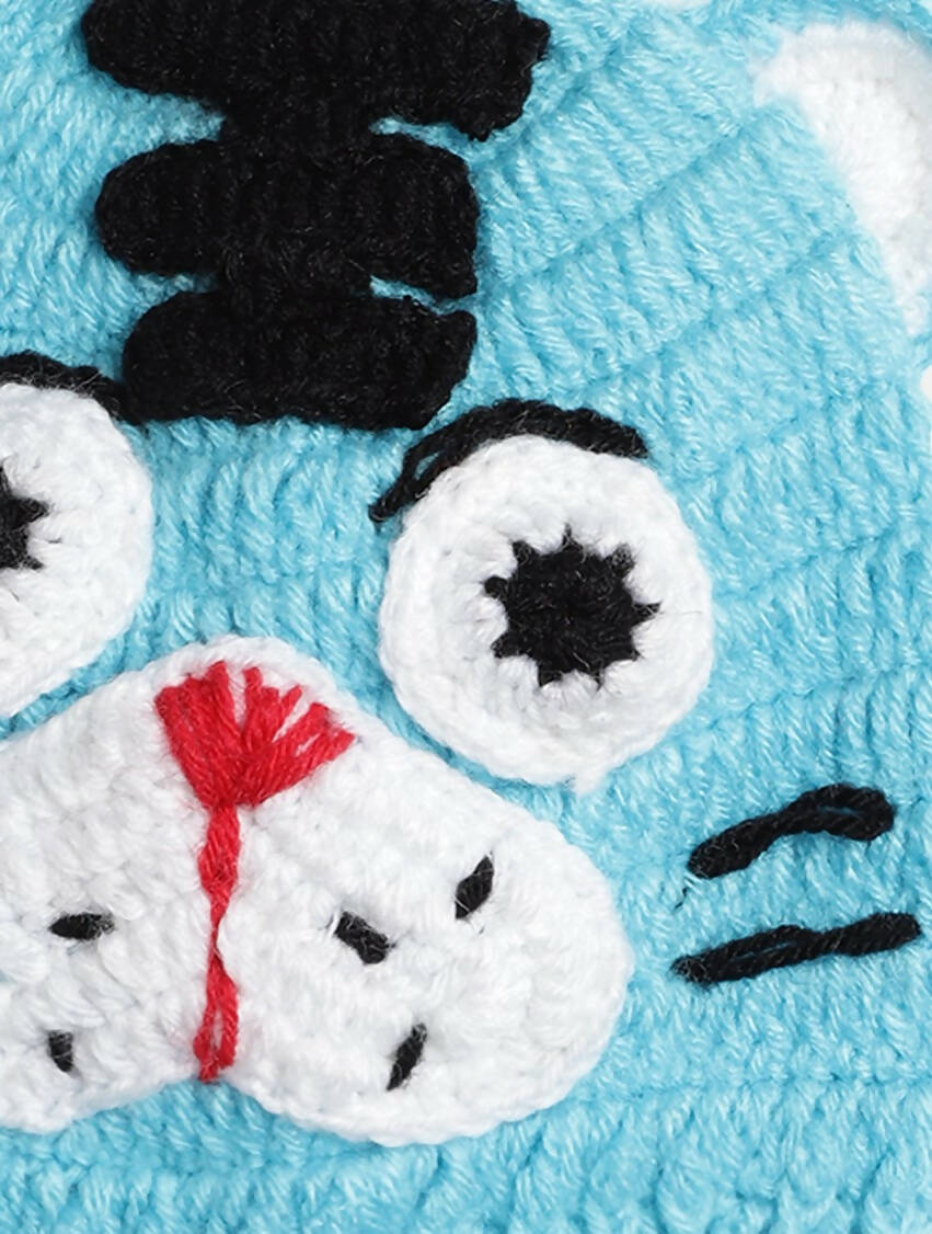 Chutput Kids Woollen Hand Knitted Leo Detail Cap - Blue - Distacart
