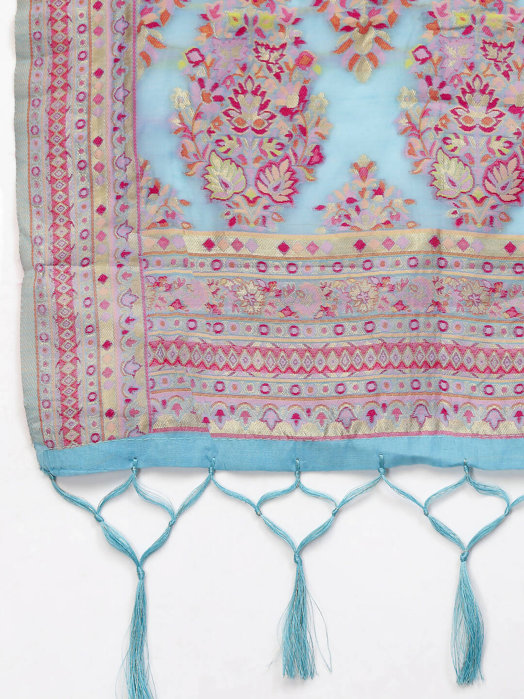 Blue Silk Blend Woven Design Saree With Unstitched Blouse Piece - Aloki - Distacart